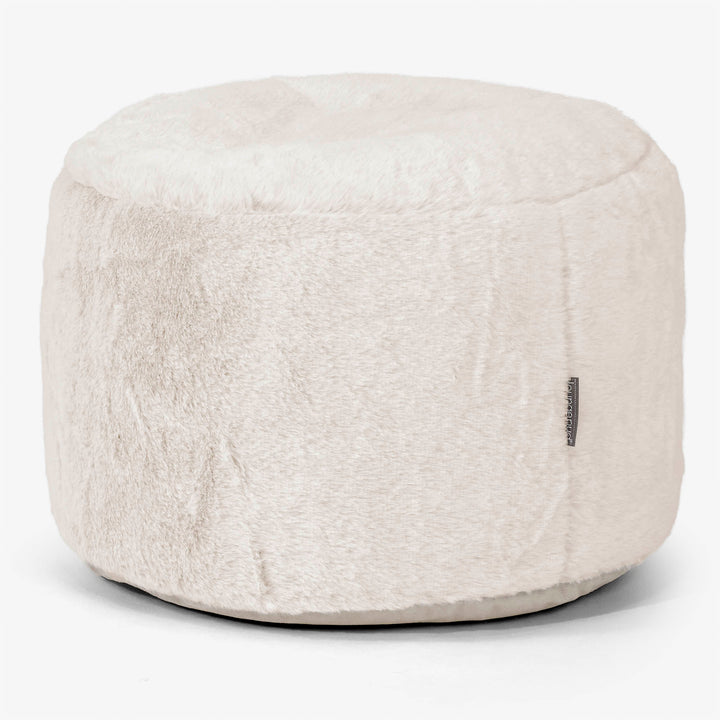 Malá kulatá podnožka - Umělá králičí kožešina Bílá 01