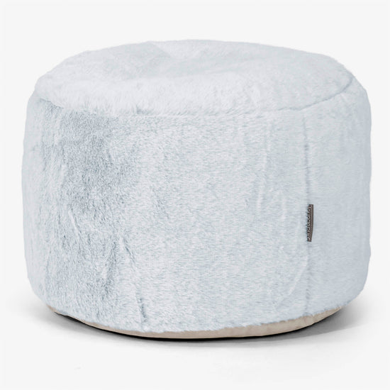 Malá kulatá podnožka - Umělá králičí kožešina Pudrově modrá 01