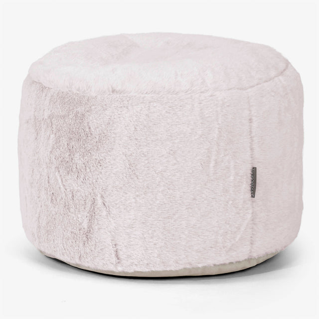 Malá kulatá podnožka - Umělá králičí kožešina Pudrově růžová 01