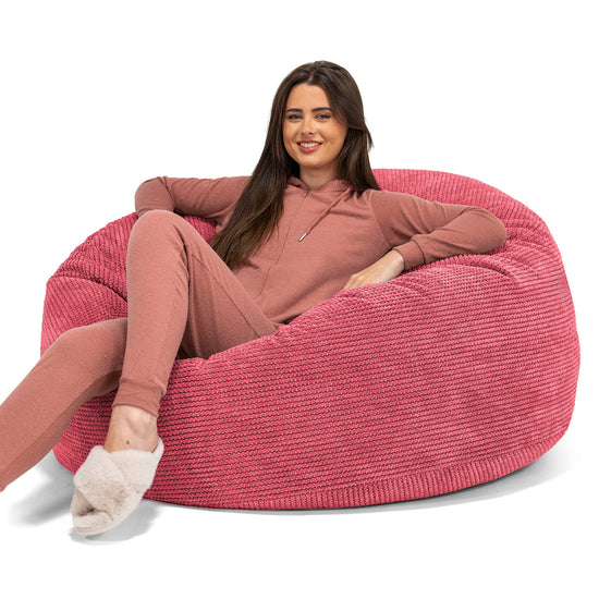 Mamutí sedací vak pohovka - Pom pom Pastelově červená 01