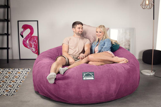 LOUNGE PUG, CloudSac 3000 XXXL - obří sedací vak ve tvaru pohovky/dvousedačky z paměťové pěny (King Size),Pom pom Růžová