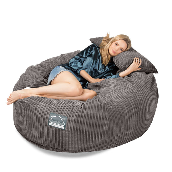 LOUNGE PUG, CloudSac 1010 XXL - XXL sedací vak ve tvaru pohovky z paměťové pěny (NOVÝ DESIGN),Manšestr Tmavomodrá šeď