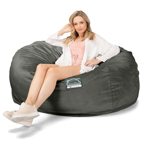 LOUNGE PUG, CloudSac 1010 XXL - XXL sedací vak ve tvaru pohovky z paměťové pěny (NOVÝ DESIGN),Samet Tmavomodrá šeď