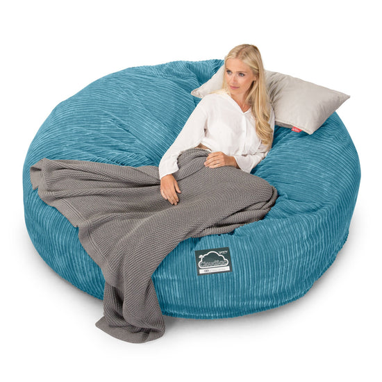 LOUNGE PUG, CloudSac 3000 XXXL - obří sedací vak ve tvaru pohovky/dvousedačky z paměťové pěny (King Size),Manšestr Modrozelená