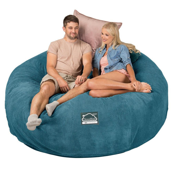 LOUNGE PUG, CloudSac 3000 XXXL - obří sedací vak ve tvaru pohovky/dvousedačky z paměťové pěny (King Size),Pom pom Modrozelená