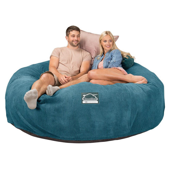 LOUNGE PUG, CloudSac 3000 XXXL - obří sedací vak ve tvaru pohovky/dvousedačky z paměťové pěny (King Size),Pom pom Modrozelená
