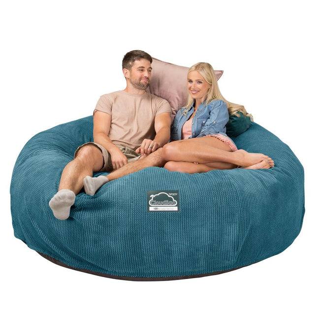 LOUNGE PUG, CloudSac 3000 XXXL - obří sedací vak ve tvaru pohovky/dvousedačky z paměťové pěny (King Size),Pom pom Modrozelená