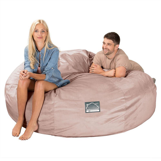LOUNGE PUG, CloudSac 3000 XXXL - obří sedací vak ve tvaru pohovky/dvousedačky z paměťové pěny (King Size),Samet Růžová