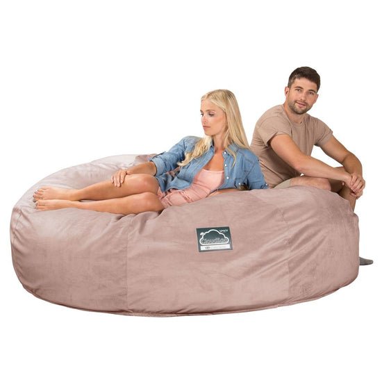 LOUNGE PUG, CloudSac 3000 XXXL - obří sedací vak ve tvaru pohovky/dvousedačky z paměťové pěny (King Size),Samet Růžová