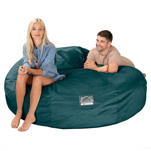 LOUNGE PUG, CloudSac 3000 XXXL - obří sedací vak ve tvaru pohovky/dvousedačky z paměťové pěny (King Size),Samet Tyrkysová