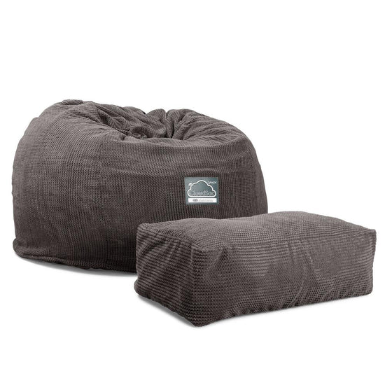 LOUNGE PUG, CloudSac 510 XL - XL sedací vak z paměťové pěny (NOVÝ DESIGN),Pom pom Tmavě šedá