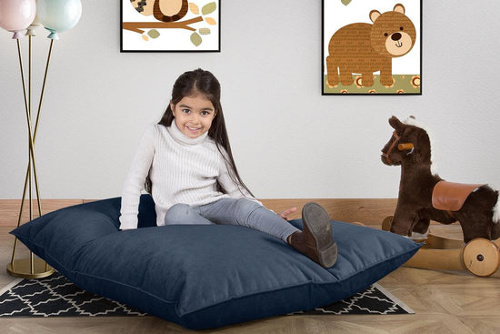 LOUNGE PUG, Sedací vak Junior, Dětský sedací vak, Samet Námořnická modř