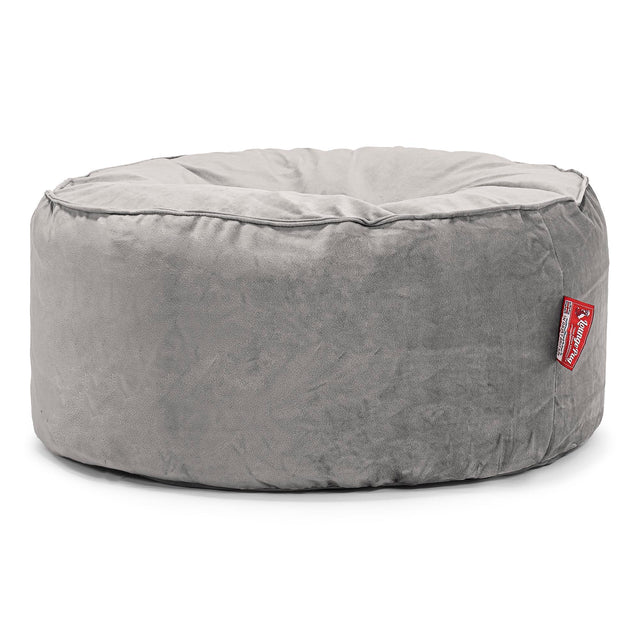 Velký kulatý puf - Samet Stříbrná 01