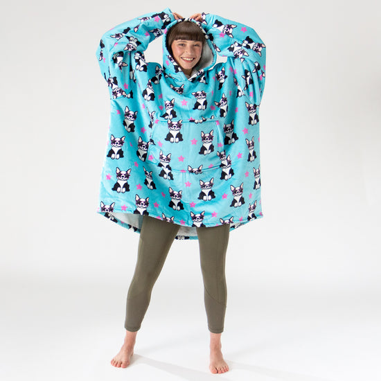 Oversized Mikina pro Dospělé s Kapucí s Funkcí Přikrývky - Minky Mops 01