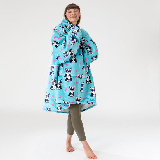 Oversized Mikina pro Dospělé s Kapucí s Funkcí Přikrývky - Minky Mops 04