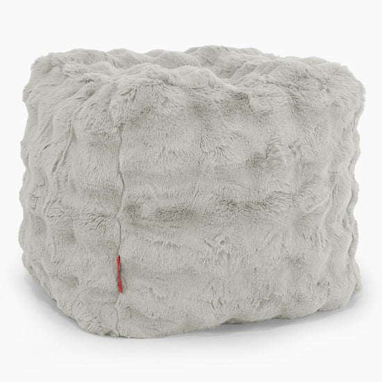 Krychlová podnožka puf - Umělá kožešina Bublina Šalvějová zelená 01