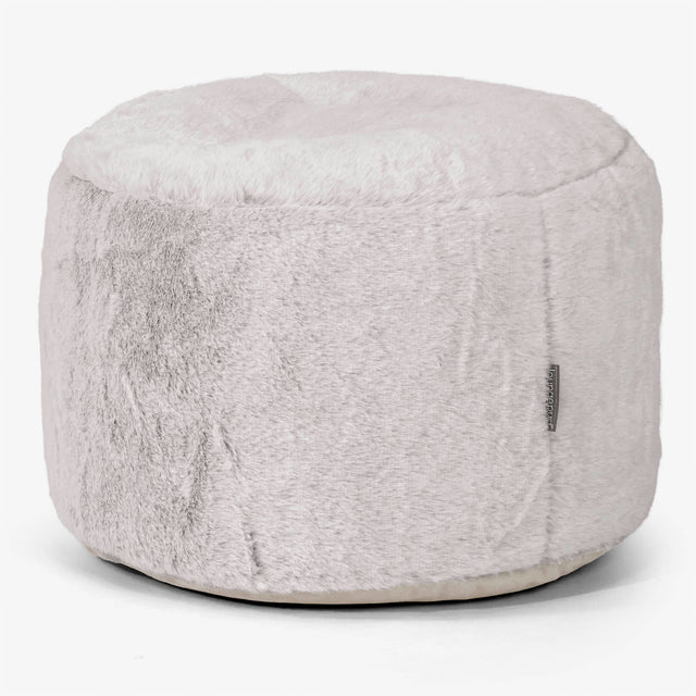 Malá kulatá podnožka - Umělá králičí kožešina Světle šedá 01