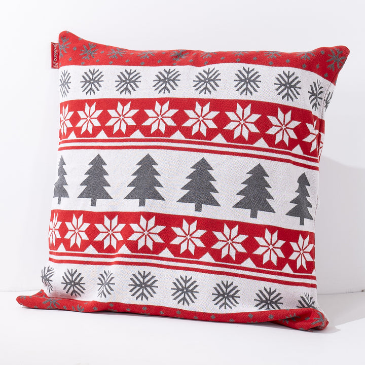 Povlak na Polštář Velký 70 x 70cm - Pletený Vánoční Fairisle Červená 02
