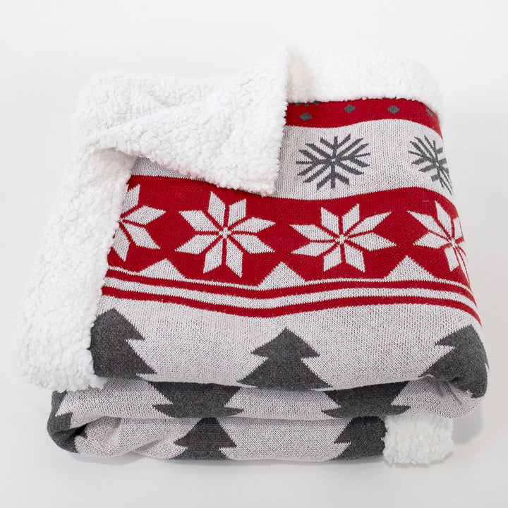 Přehoz na pohovku / deka - Pletený Vánoční Fairisle Červená 03