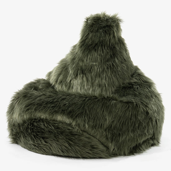 Sedací vak hruška - Mongolská Umělá Kožešina Šalvějová zelená 01
