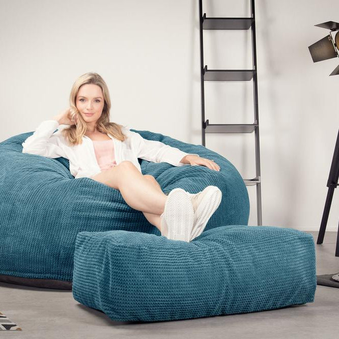 LOUNGE PUG, CloudSac 1010 XXL - XXL sedací vak ve tvaru pohovky z paměťové pěny (NOVÝ DESIGN),Pom pom Modrozelená