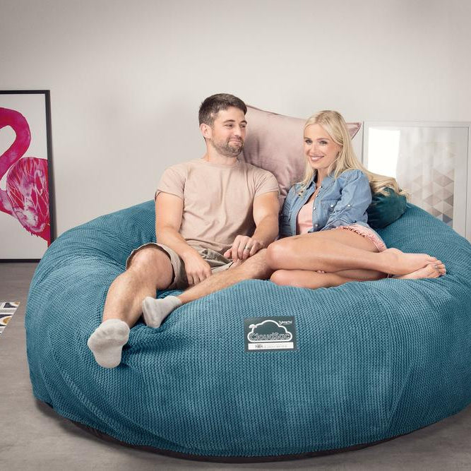 LOUNGE PUG, CloudSac 3000 XXXL - obří sedací vak ve tvaru pohovky/dvousedačky z paměťové pěny (King Size),Pom pom Modrozelená