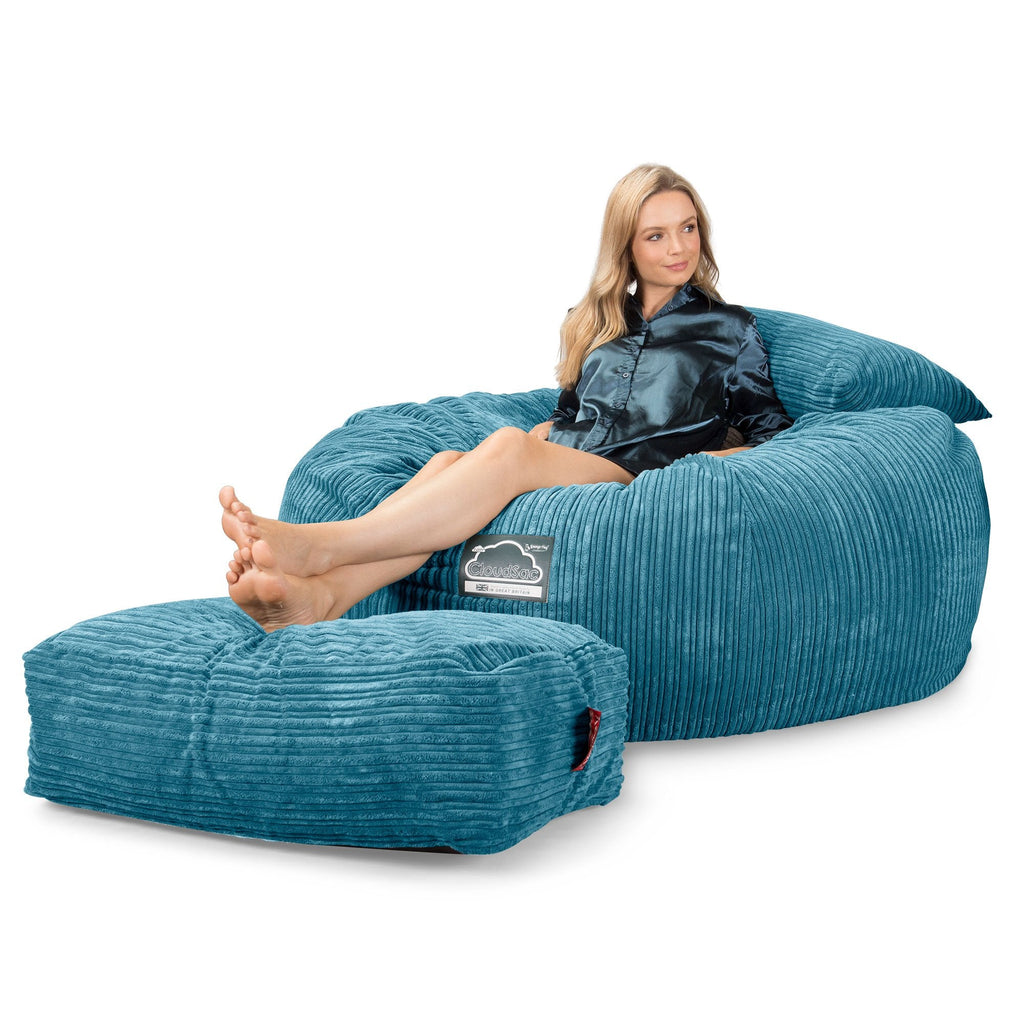 LOUNGE PUG, CloudSac 1010 XXL - XXL sedací vak ve tvaru pohovky z paměťové pěny (NOVÝ DESIGN),Manšestr Modrozelená