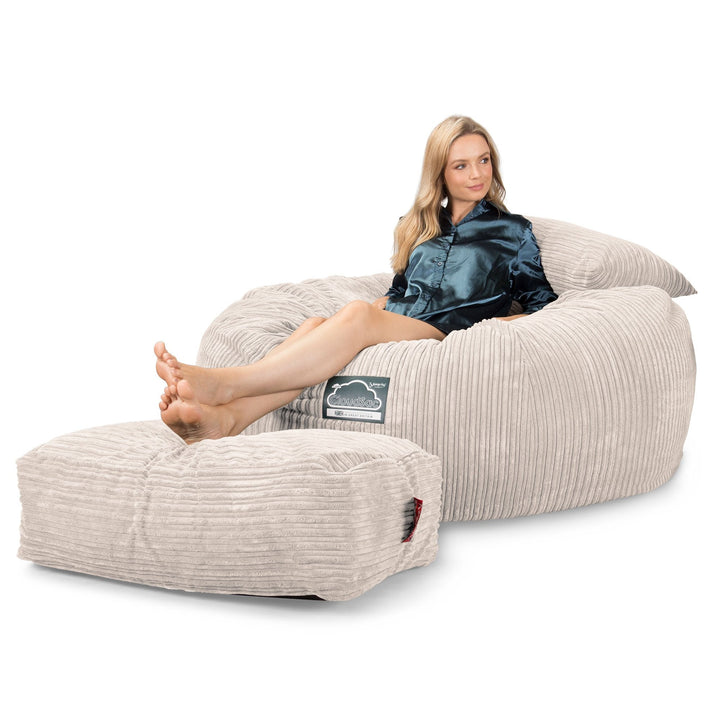 LOUNGE PUG, CloudSac 1010 XXL - XXL sedací vak ve tvaru pohovky z paměťové pěny (NOVÝ DESIGN),Manšestr Slonovinová