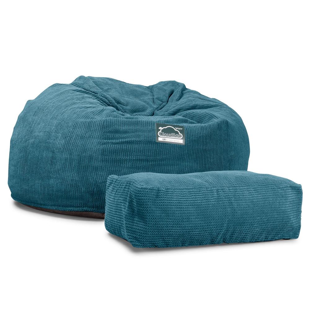 LOUNGE PUG, CloudSac 1010 XXL - XXL sedací vak ve tvaru pohovky z paměťové pěny (NOVÝ DESIGN),Pom pom Modrozelená