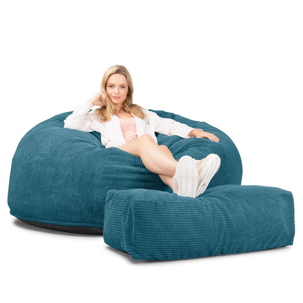 LOUNGE PUG, CloudSac 1010 XXL - XXL sedací vak ve tvaru pohovky z paměťové pěny (NOVÝ DESIGN),Pom pom Modrozelená