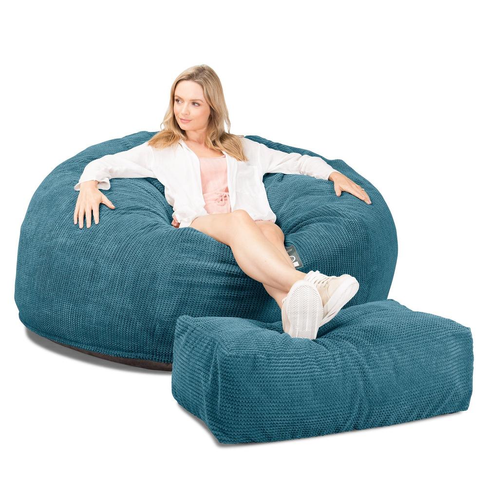 LOUNGE PUG, CloudSac 1010 XXL - XXL sedací vak ve tvaru pohovky z paměťové pěny (NOVÝ DESIGN),Pom pom Modrozelená