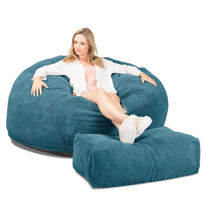 LOUNGE PUG, CloudSac 1010 XXL - XXL sedací vak ve tvaru pohovky z paměťové pěny (NOVÝ DESIGN),Pom pom Modrozelená