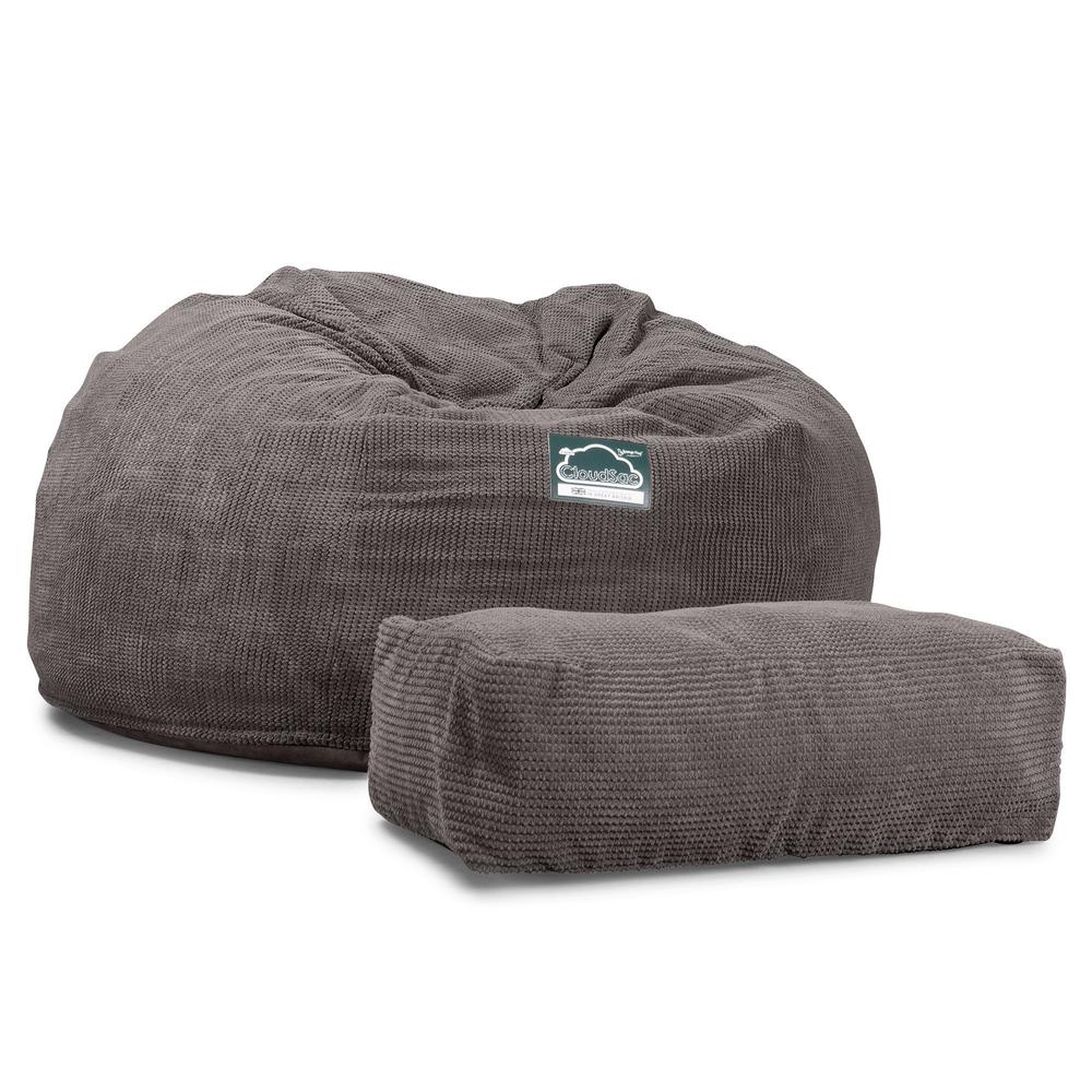 LOUNGE PUG, CloudSac 1010 XXL - XXL sedací vak ve tvaru pohovky z paměťové pěny (NOVÝ DESIGN),Pom pom Tmavě šedá