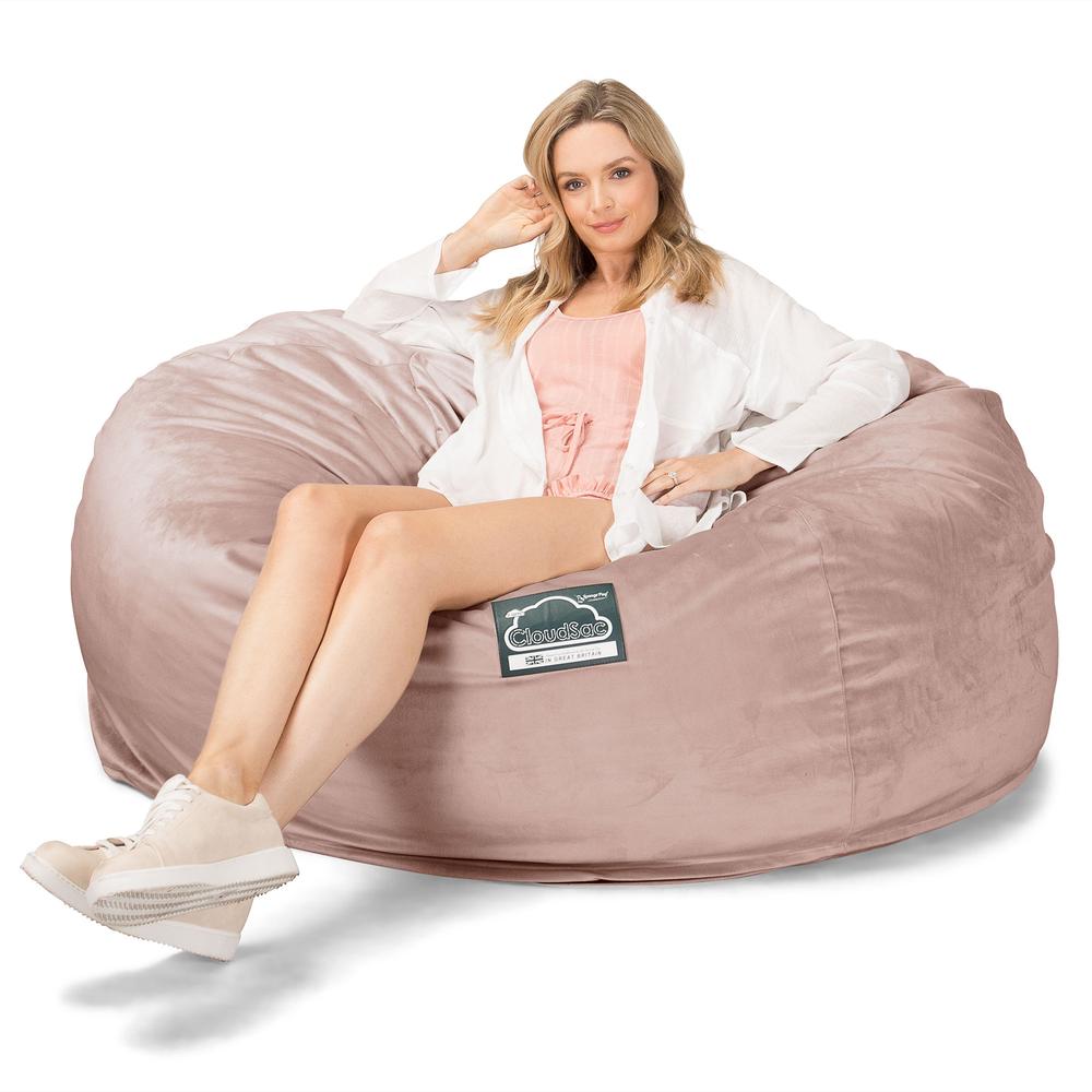 LOUNGE PUG, CloudSac 1010 XXL - XXL sedací vak ve tvaru pohovky z paměťové pěny (NOVÝ DESIGN),Samet Růžová