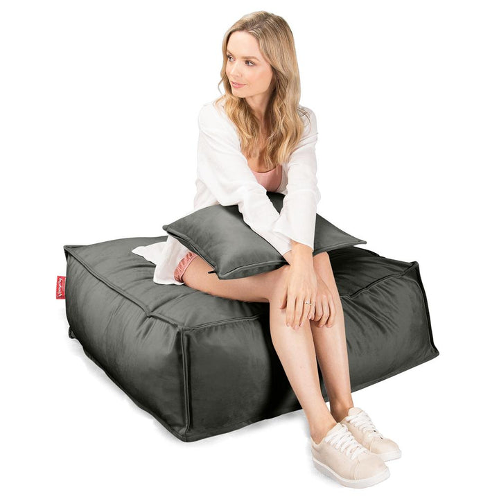 LOUNGE PUG, CloudSac 250 - otoman (taburet) z paměťové pěny,Samet Tmavomodrá šeď