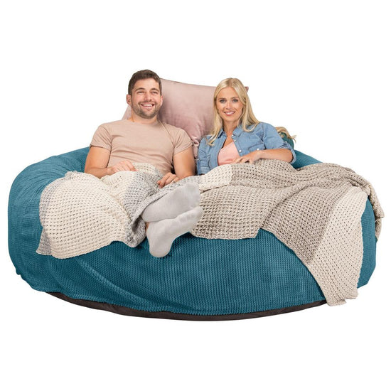 LOUNGE PUG, CloudSac 3000 XXXL - obří sedací vak ve tvaru pohovky/dvousedačky z paměťové pěny (King Size),Pom pom Modrozelená