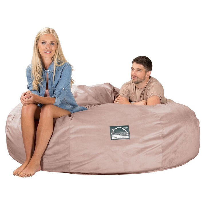 LOUNGE PUG, CloudSac 3000 XXXL - obří sedací vak ve tvaru pohovky/dvousedačky z paměťové pěny (King Size),Samet Růžová