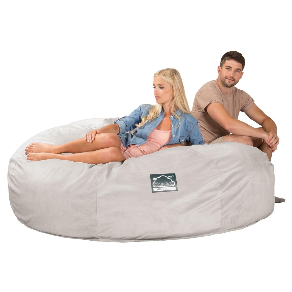LOUNGE PUG, CloudSac 3000 XXXL - obří sedací vak ve tvaru pohovky/dvousedačky z paměťové pěny (King Size),Samet Stříbrná
