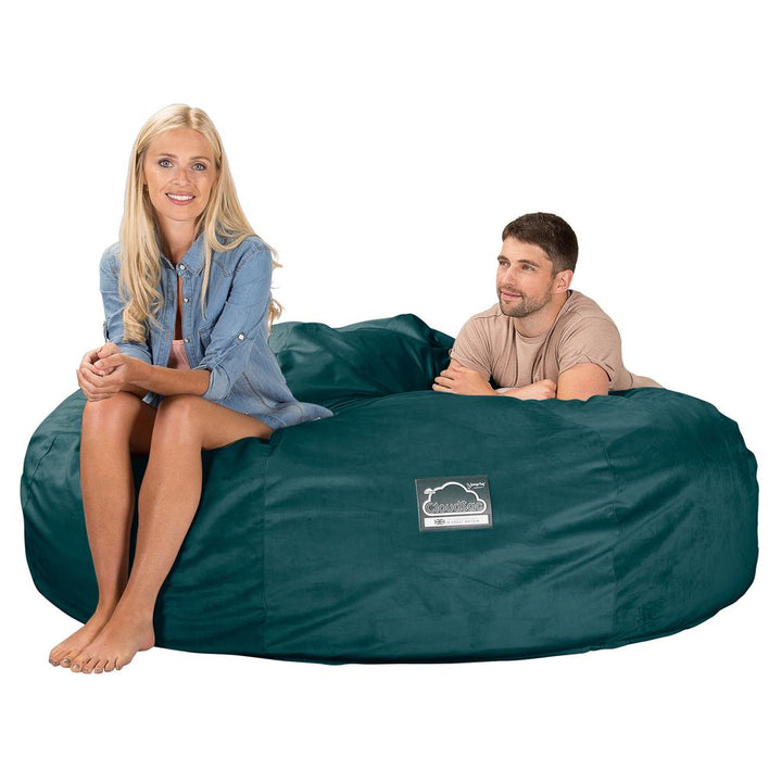 LOUNGE PUG, CloudSac 3000 XXXL - obří sedací vak ve tvaru pohovky/dvousedačky z paměťové pěny (King Size),Samet Tyrkysová