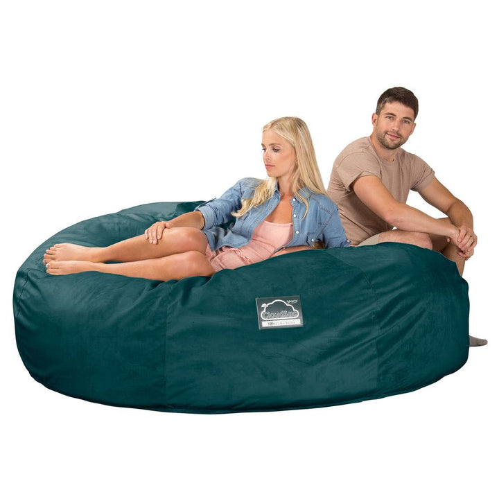 LOUNGE PUG, CloudSac 3000 XXXL - obří sedací vak ve tvaru pohovky/dvousedačky z paměťové pěny (King Size),Samet Tyrkysová