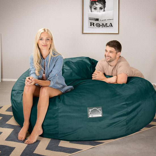 LOUNGE PUG, CloudSac 3000 XXXL - obří sedací vak ve tvaru pohovky/dvousedačky z paměťové pěny (King Size),Samet Tyrkysová