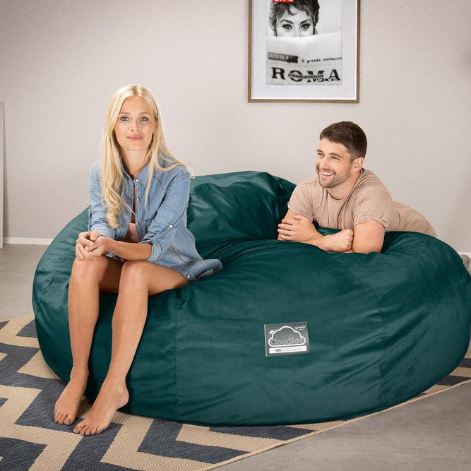 LOUNGE PUG, CloudSac 3000 XXXL - obří sedací vak ve tvaru pohovky/dvousedačky z paměťové pěny (King Size),Samet Tyrkysová