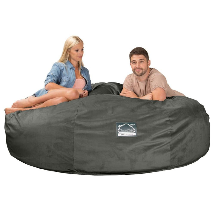 LOUNGE PUG, CloudSac 3000 XXXL - obří sedací vak ve tvaru pohovky/dvousedačky z paměťové pěny (King Size),Samet Tmavomodrá šeď