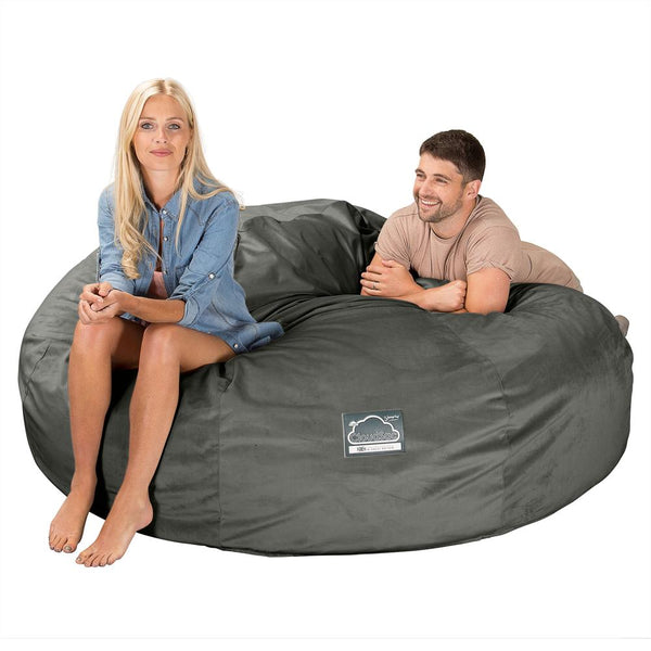 LOUNGE PUG, CloudSac 3000 XXXL - obří sedací vak ve tvaru pohovky/dvousedačky z paměťové pěny (King Size),Samet Tmavomodrá šeď