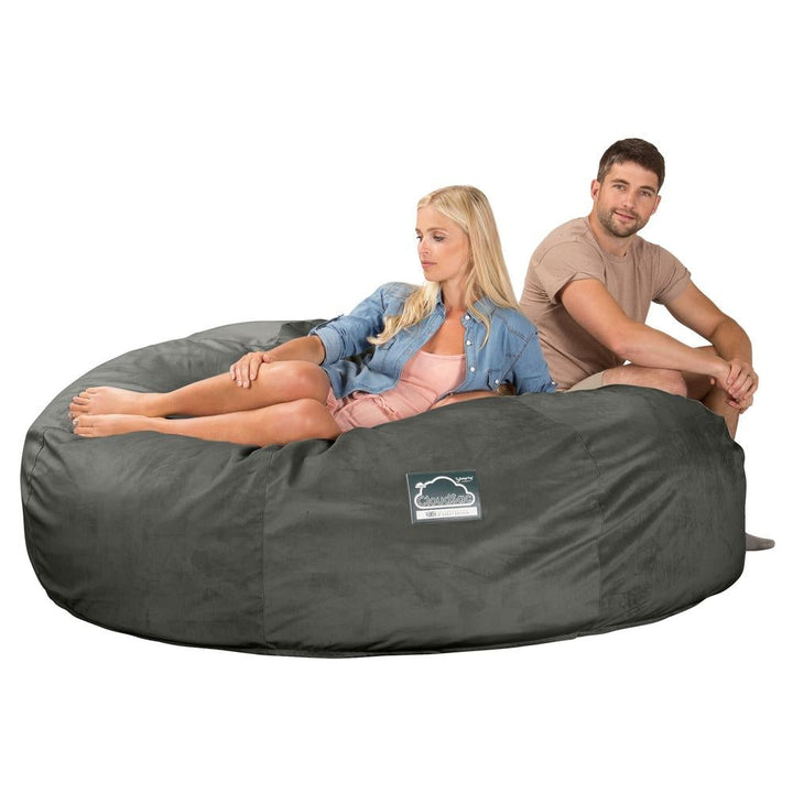 LOUNGE PUG, CloudSac 3000 XXXL - obří sedací vak ve tvaru pohovky/dvousedačky z paměťové pěny (King Size),Samet Tmavomodrá šeď