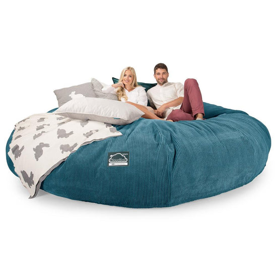 LOUNGE PUG, CloudSac 5000 XXXXXL - gigantický sedací vak ve tvaru pohovky z paměťové pěny,Pom pom Modrozelená