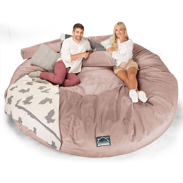 LOUNGE PUG, CloudSac 5000 XXXXXL - gigantický sedací vak ve tvaru pohovky z paměťové pěny,Samet Růžová