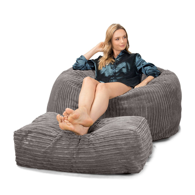 LOUNGE PUG, CloudSac 510 XL - XL sedací vak z paměťové pěny (NOVÝ DESIGN),Manšestr Tmavomodrá šeď