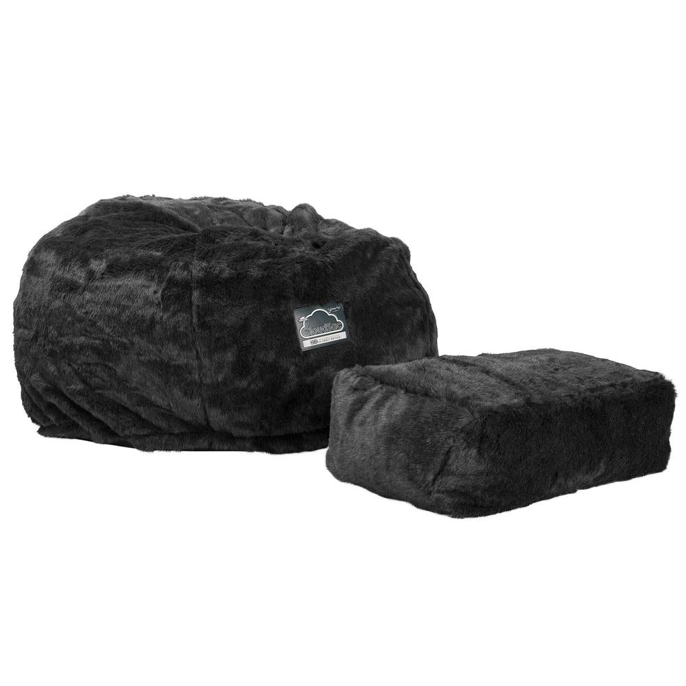 LOUNGE PUG, CloudSac 510 XL - XL sedací vak z paměťové pěny (NOVÝ DESIGN),Jemná kožešina Černá