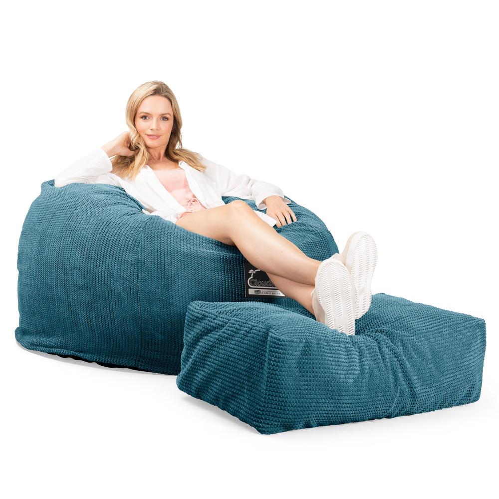 LOUNGE PUG, CloudSac 510 XL - XL sedací vak z paměťové pěny (NOVÝ DESIGN),Pom pom Modrozelená